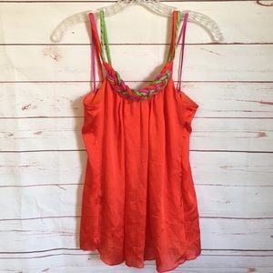 Red Orange Braided Neckline Top